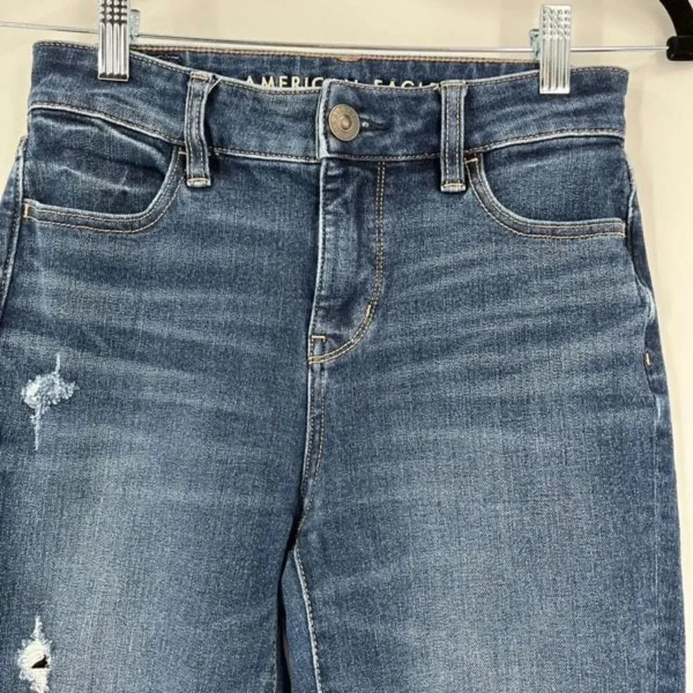 American Eagle Women's Distressed The Dream Jean‎ High Rise Jeggings Blue Size 0